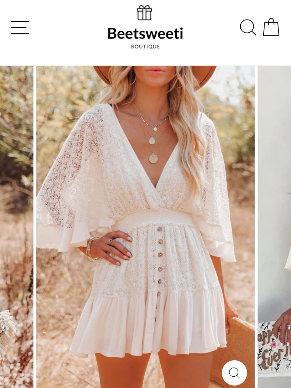Beetsweeti Cream Lace Mini Dress with Button Front